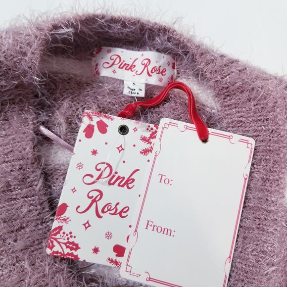 Pink Rose Pullover Stripes Eyelash Knit Sweater Long Sleeves - Picture 3 of 11